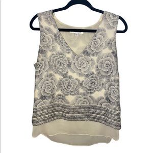 Rose + Olive Cream and Black Floral Layered Sleeveless Blouse